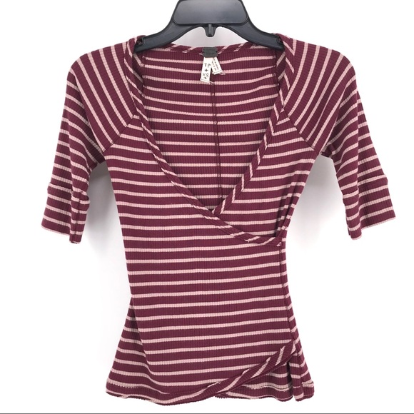 Free People Tops - SOLD: We the Free Maroon Cream Ribbed V-Neck Top